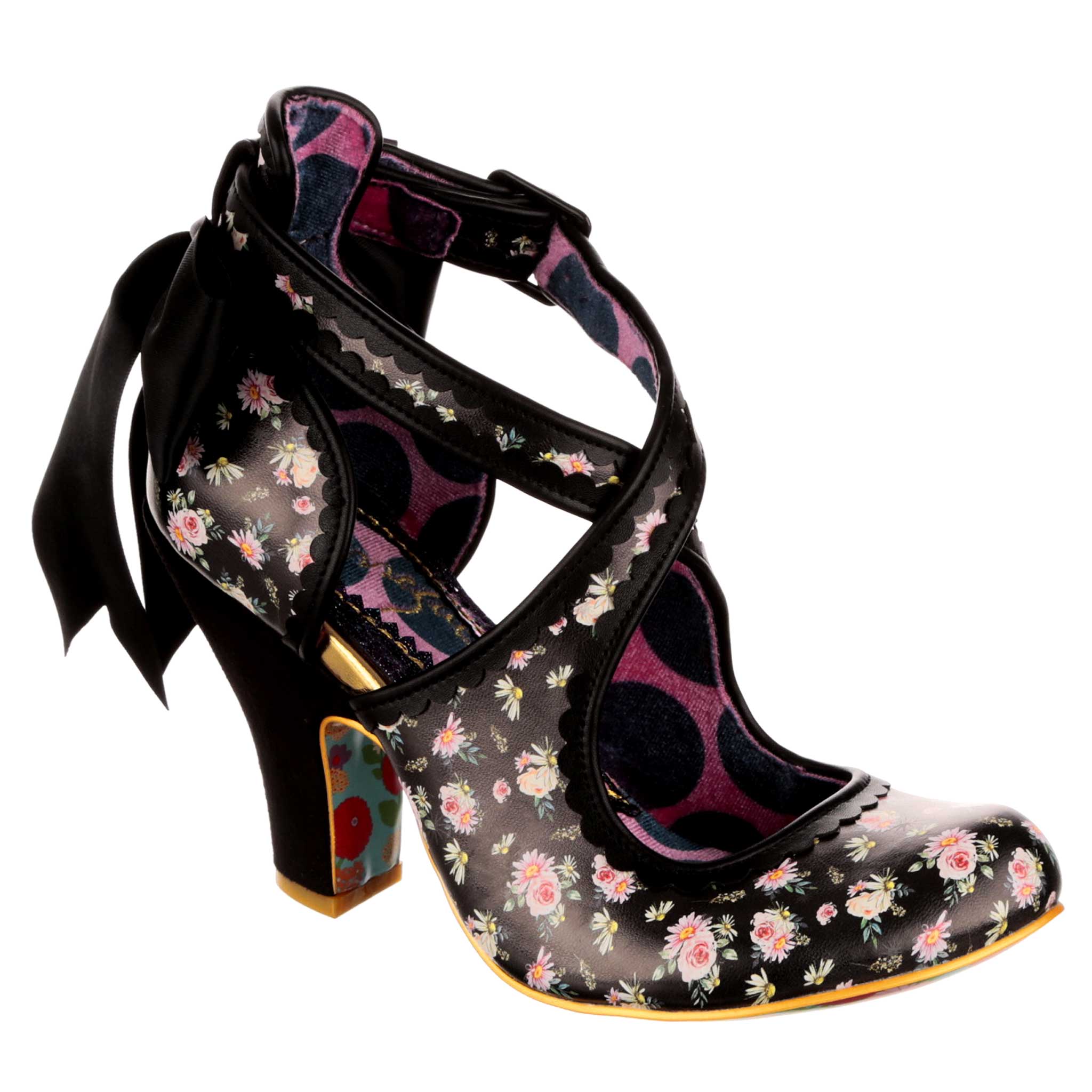 Black floral heels best sale