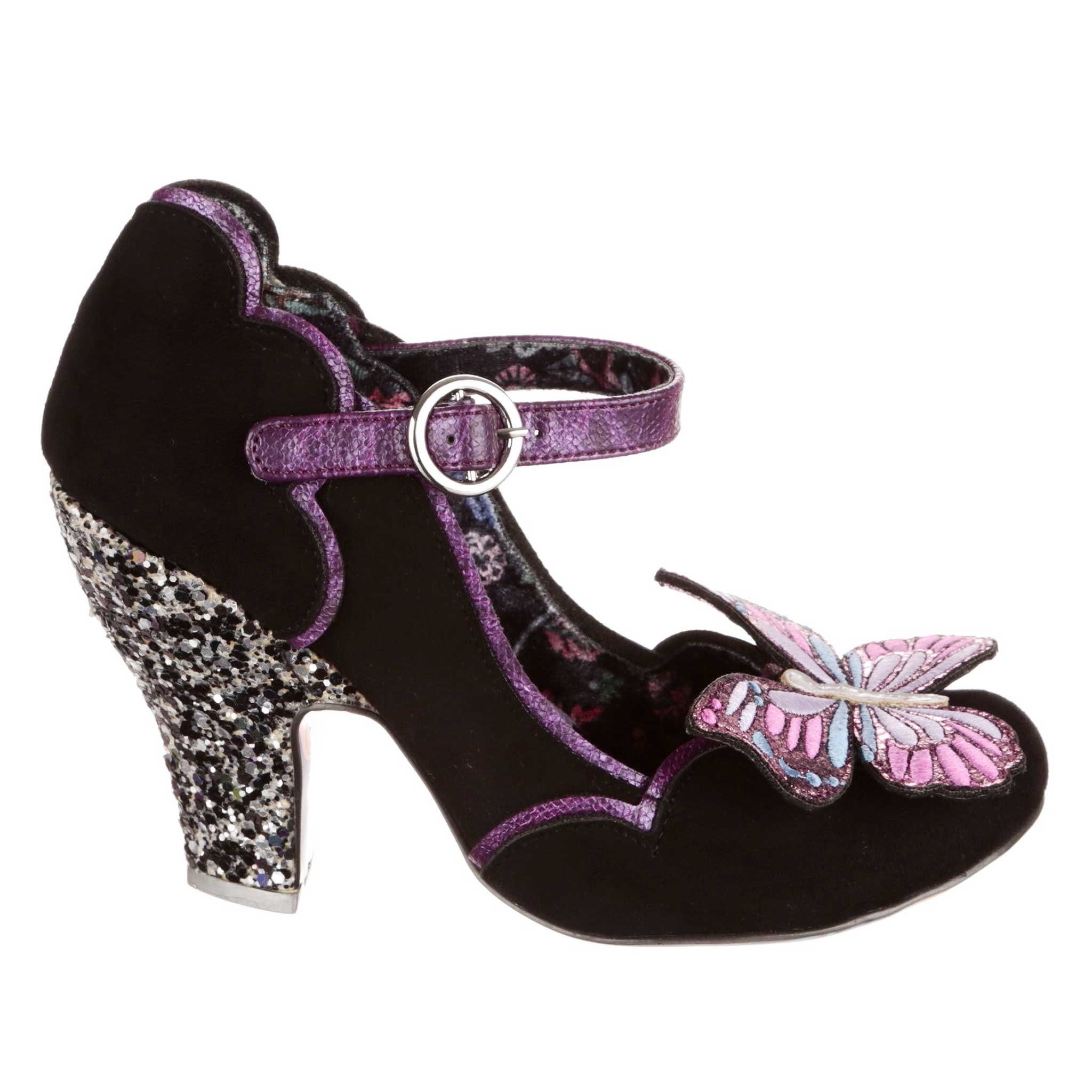 Irregular Choice Butterfly Black Purple High Heel Ankle Strap Mary Jane Shoes Moth To A Flame