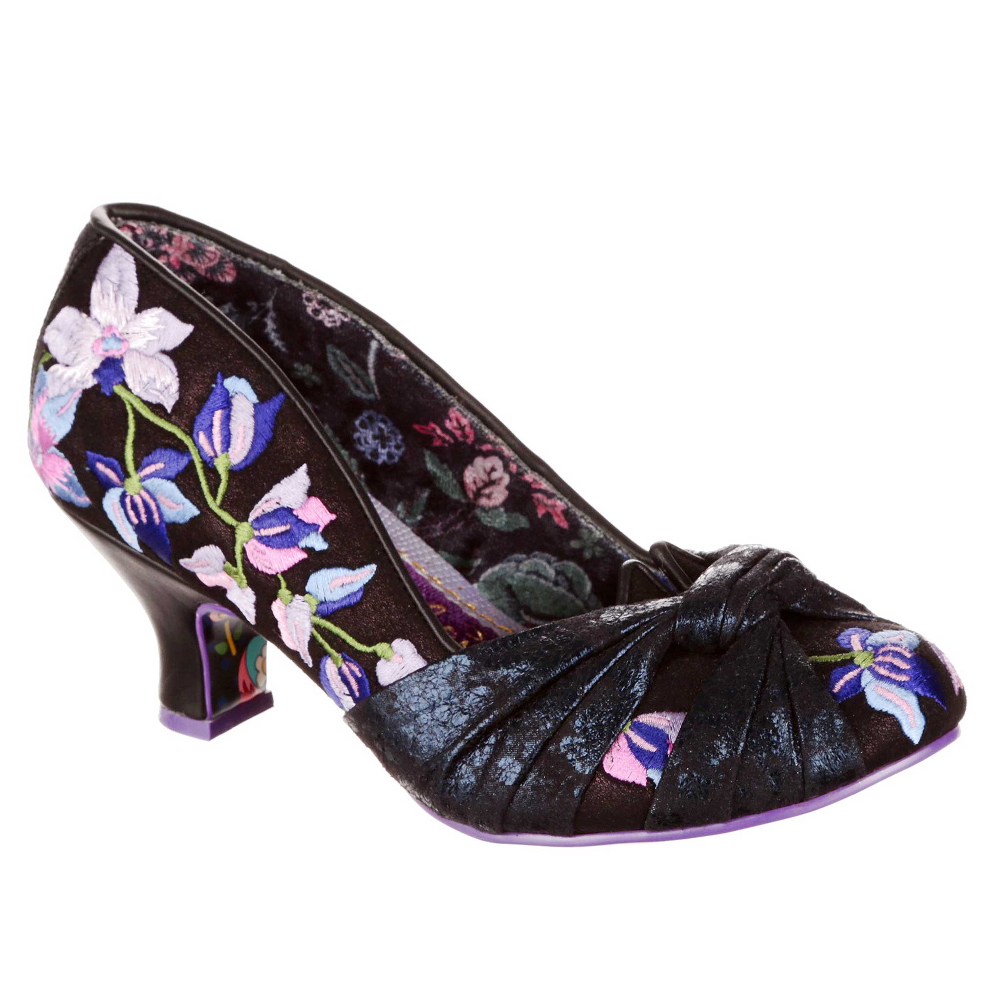 Irregular Choice Occasion Wear Blue Purple Floral Embroidery Mother Of The Bride Mid Heel Shoes Orchiding Me