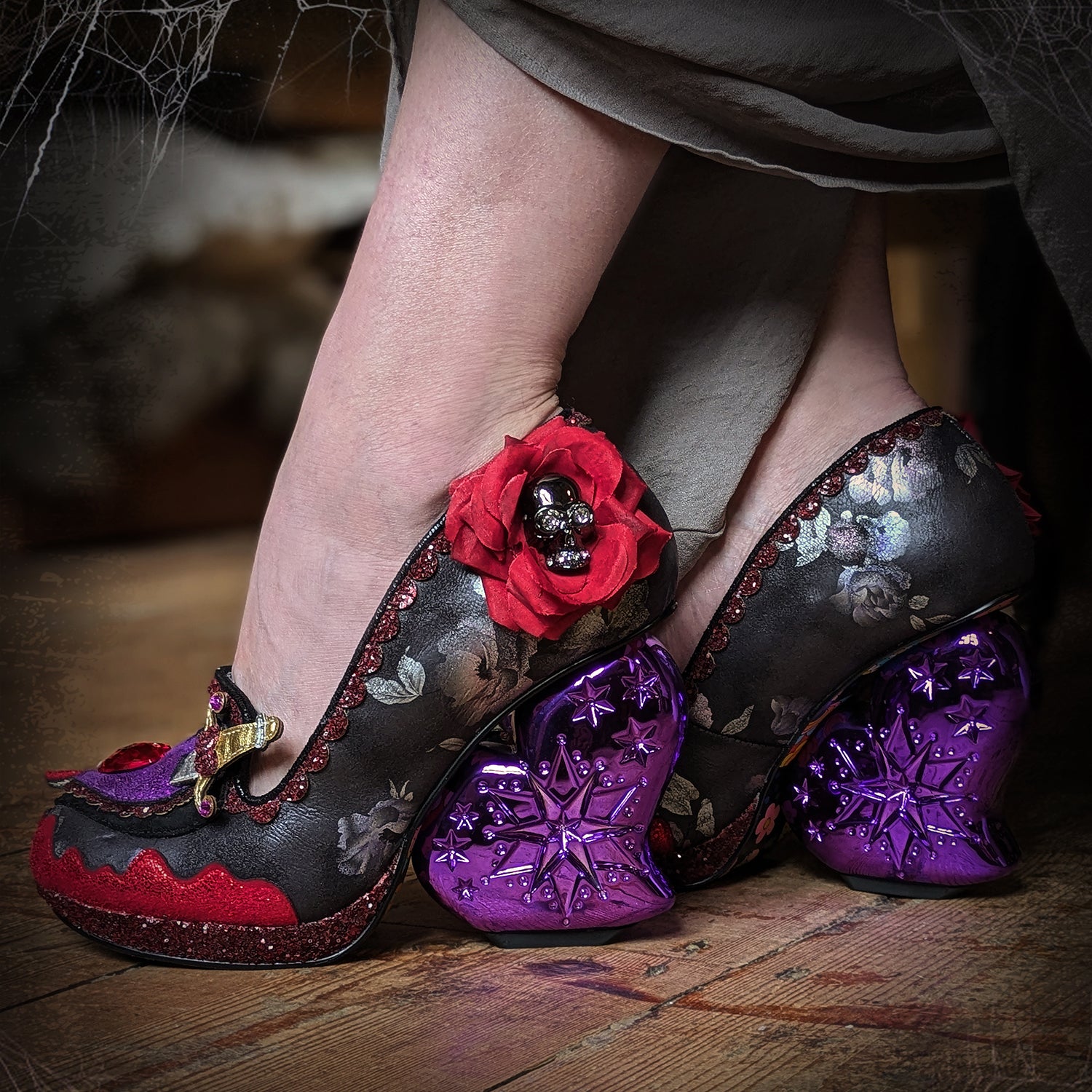 Irregular Choice Purple Heart Red Rose Goth Concept High Heels Heart Breaker