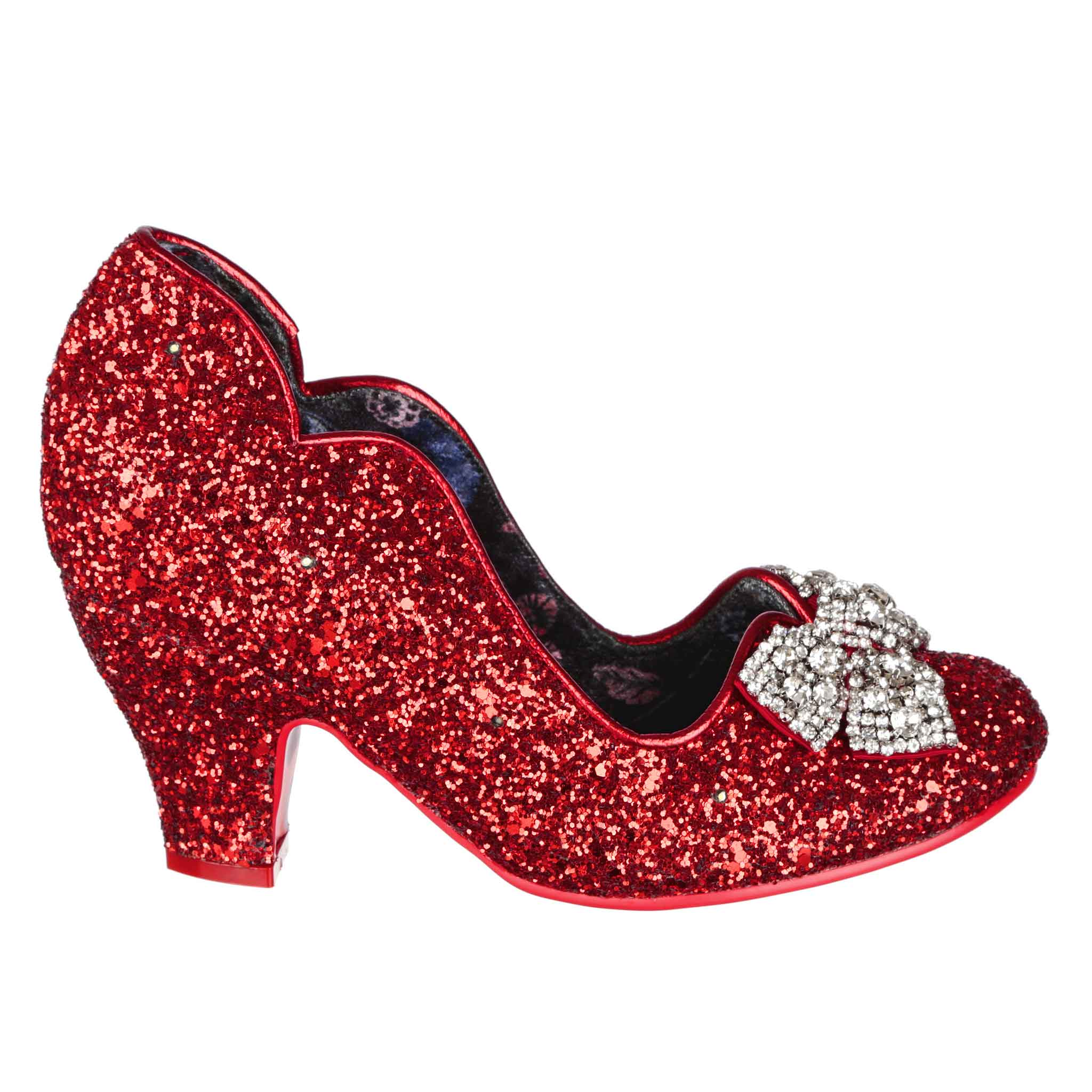 Irregular Choice Red Glitter Covered Light Up Jewel Bow Mid Heel Shoes Deck The Halls