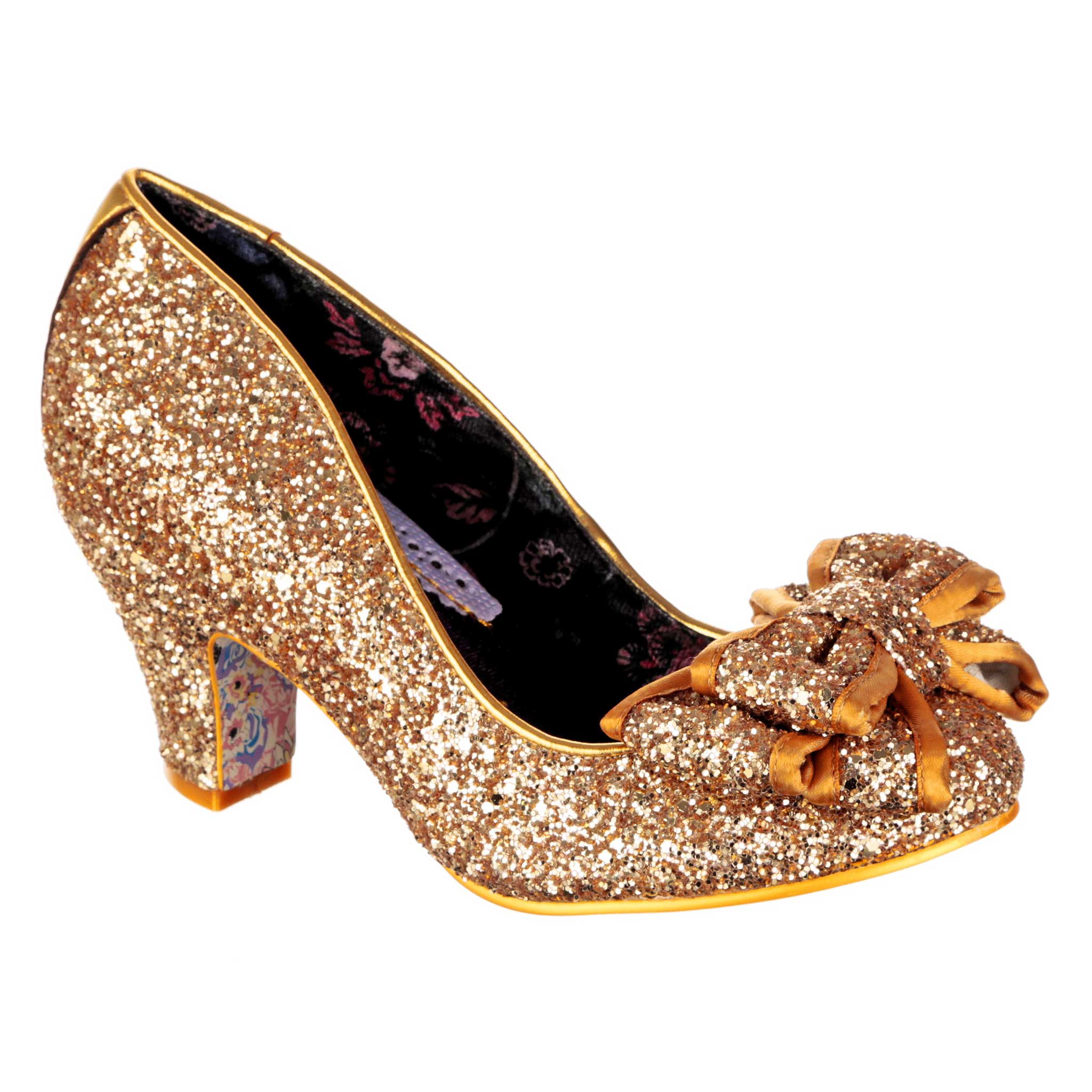 Irregular Choice Party Gold Glitter Slip On Mid Heels Lady Ban Joe