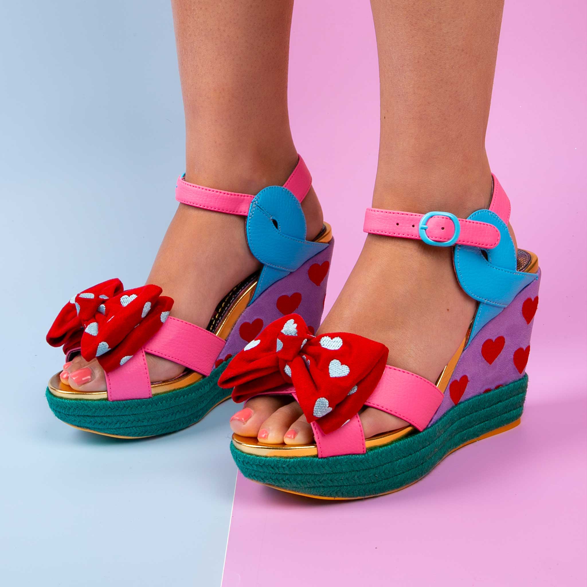 Rinse N Repeat Pink Bow Platform Wedges Irregular Choice