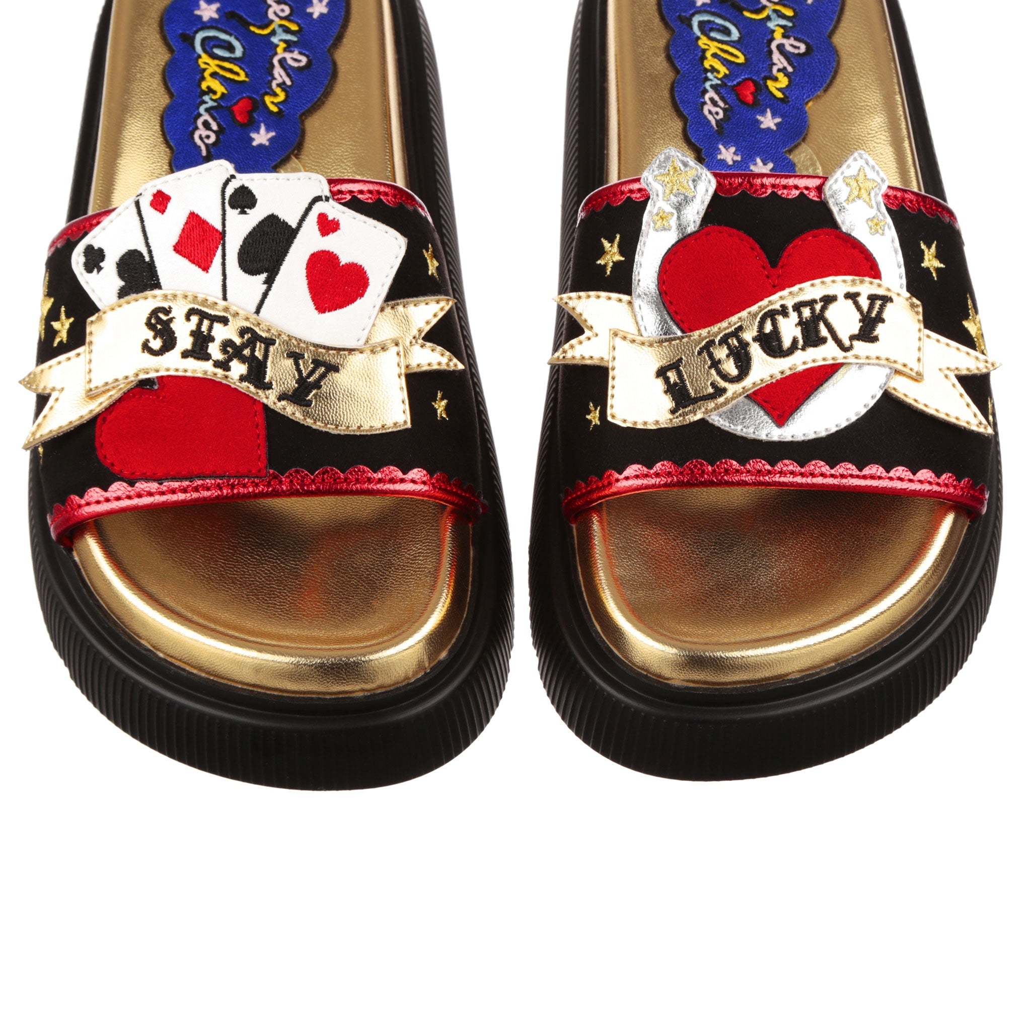 Lucky Day Black Good Luck Slip On Sliders Irregular Choice