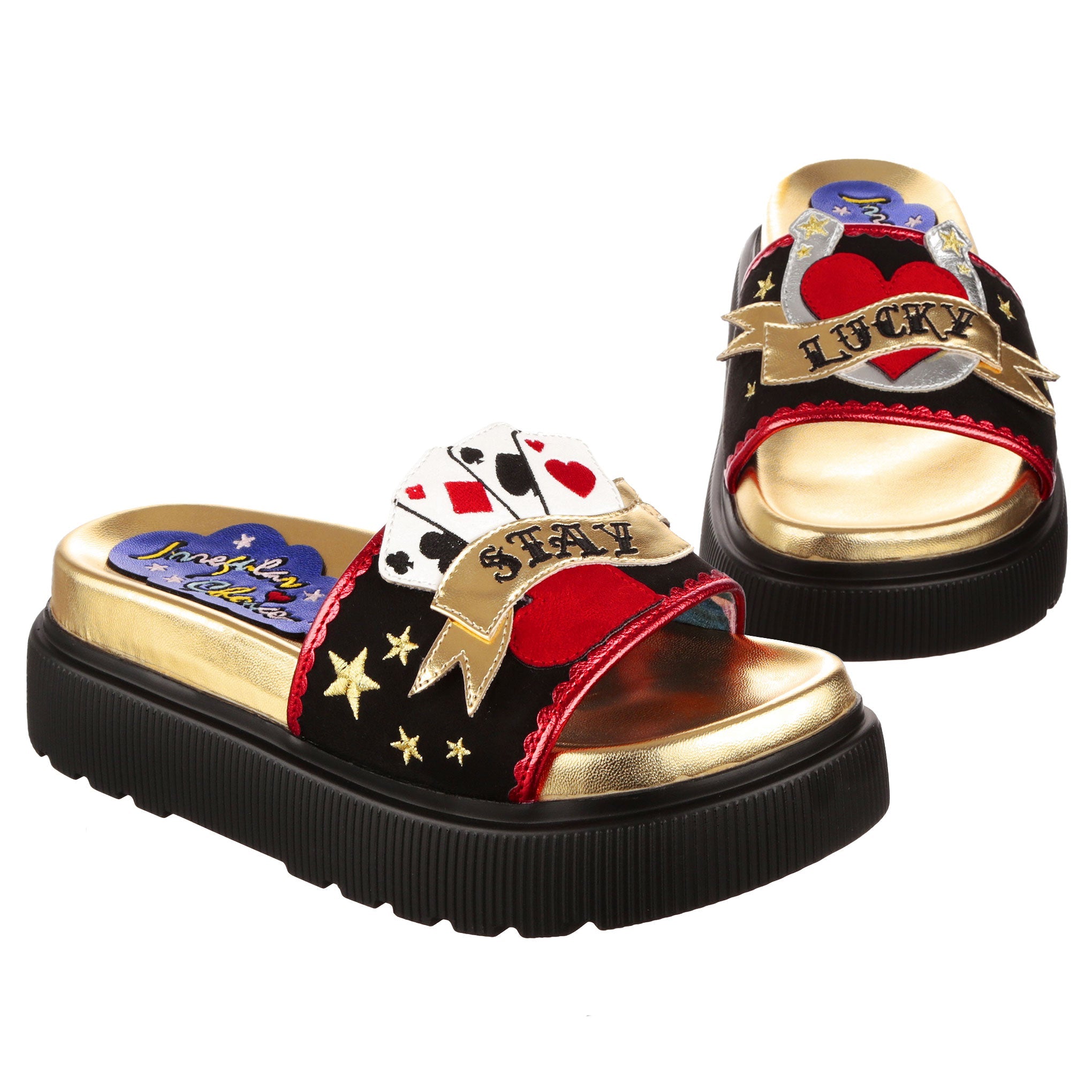 Lucky Day Black Good Luck Slip On Sliders Irregular Choice