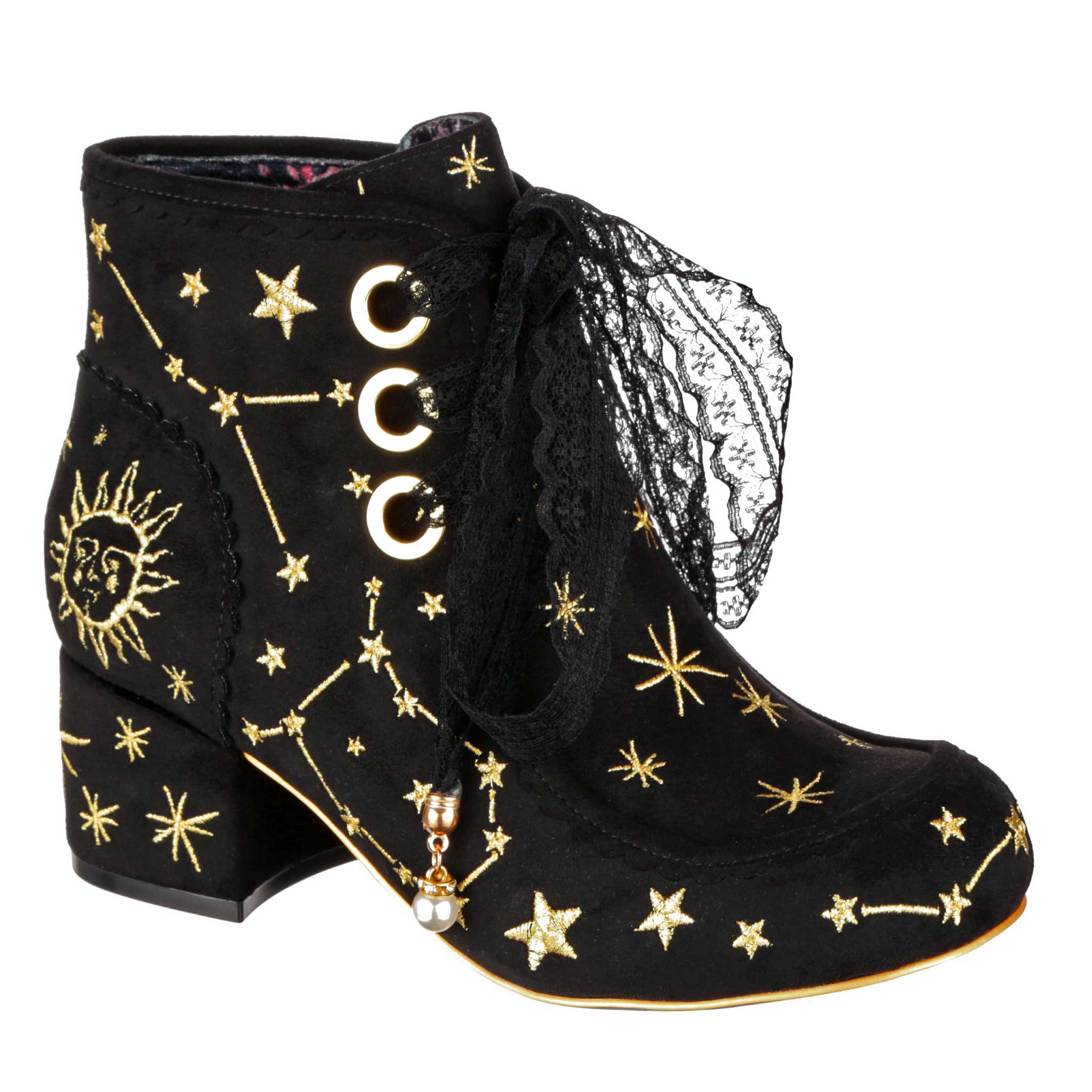 Irregular Choice Galaxy Embroidered Black Lace Up Ankle Boots With Zodiac Constellations Alpha Centauri