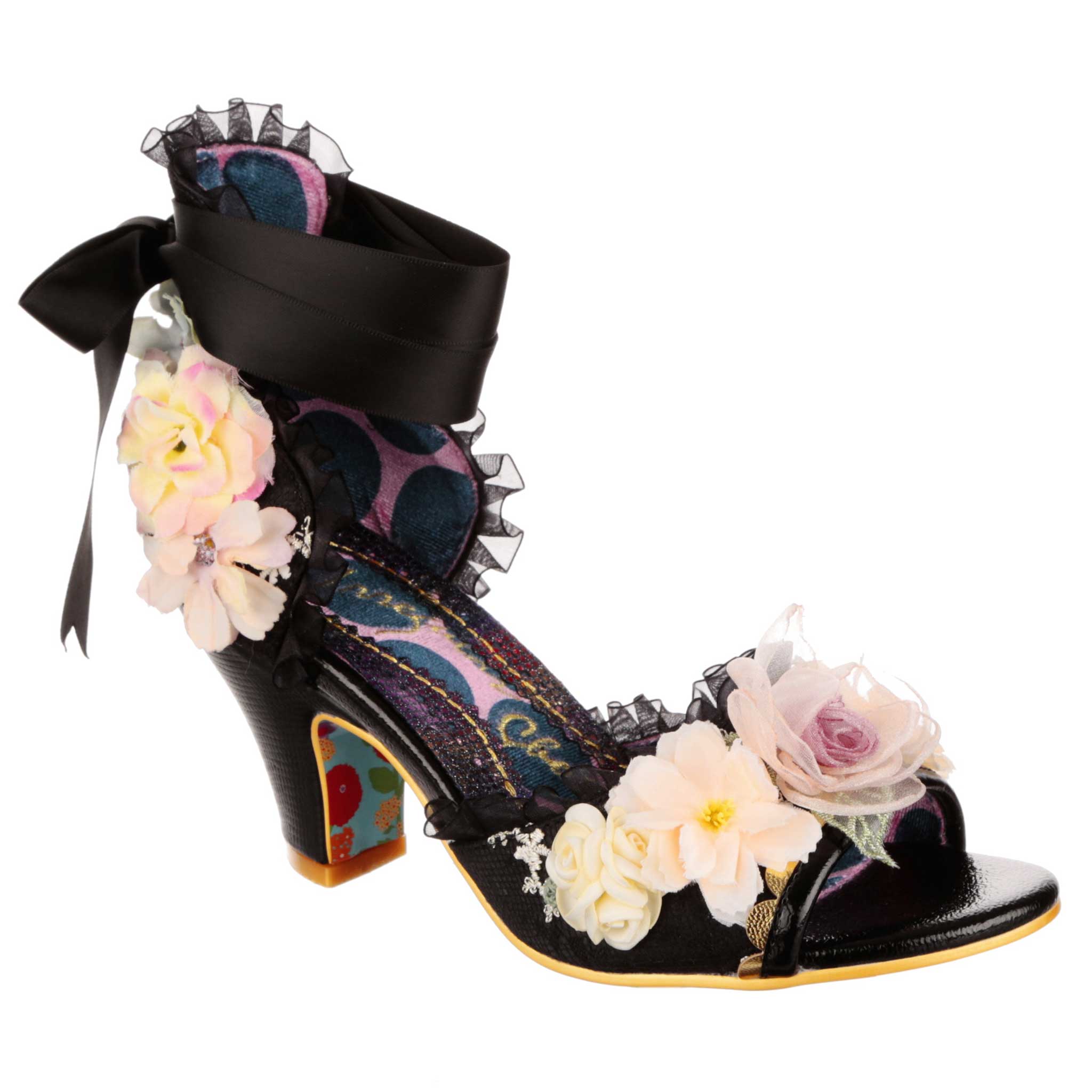 By Any Other Name Black Floral Peep Toe Heels Irregular Choice