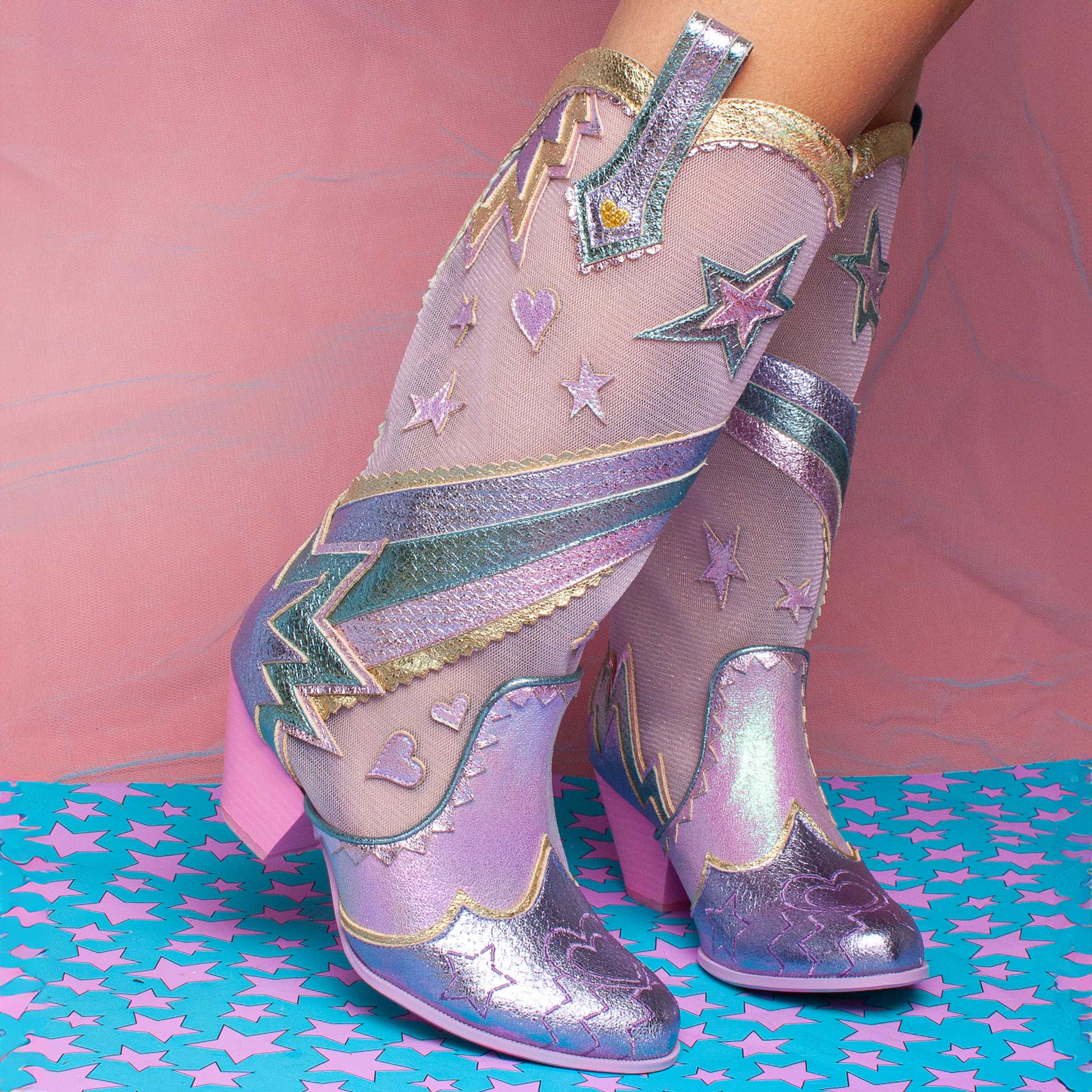 Hello Halley Lilac Heeled Cowboy Boots Irregular Choice