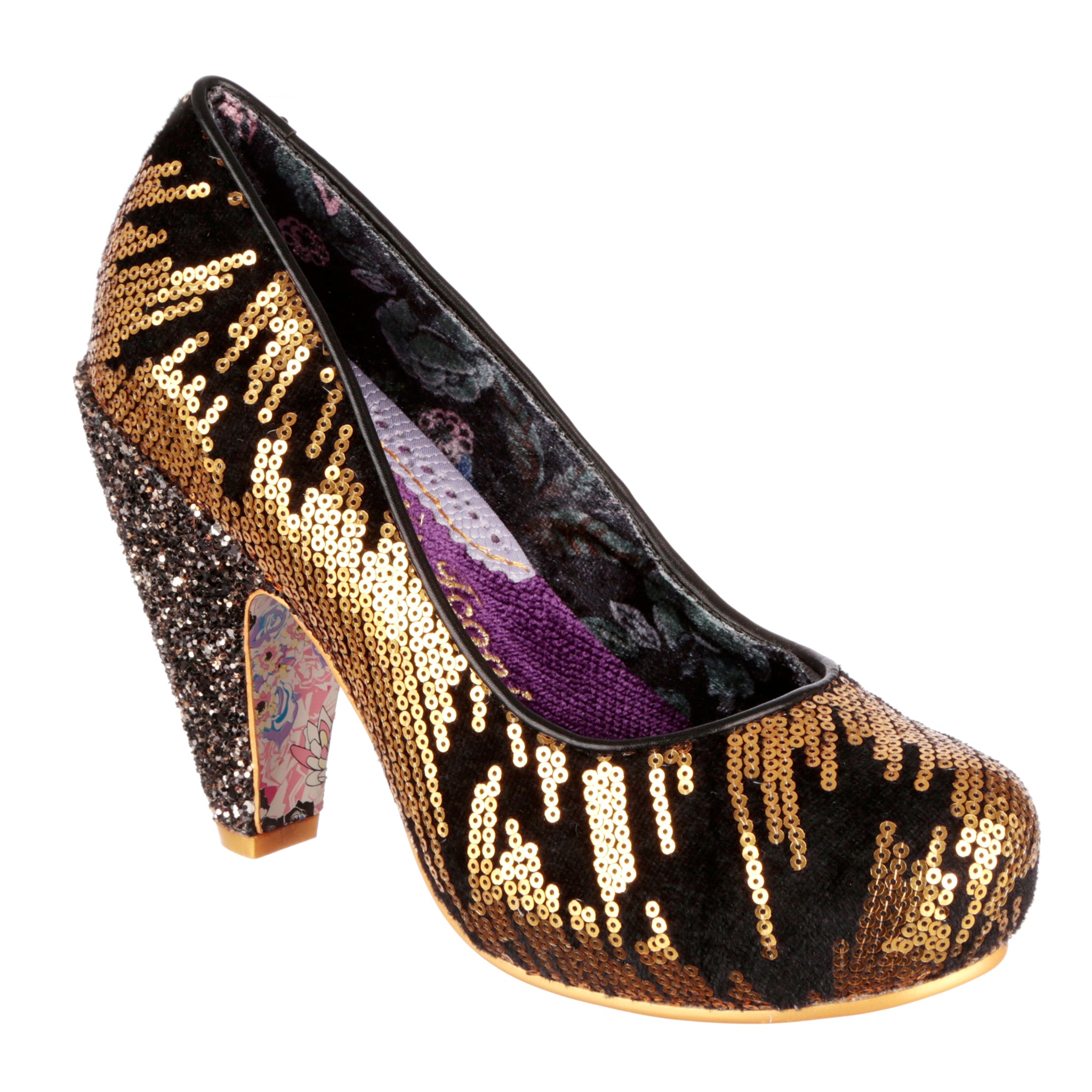 Irregular Choice Gold Sequin 70s Round Toe Platform High Heel Shoes ...