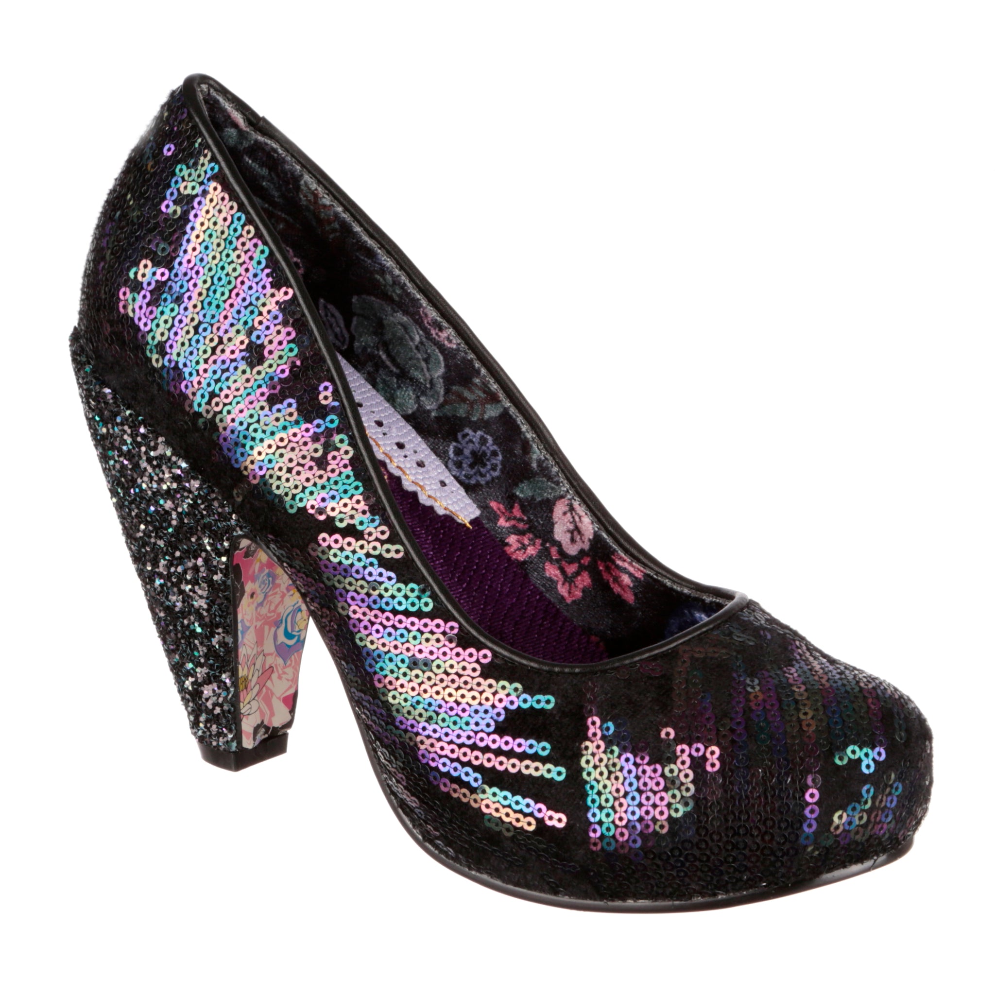 Irregular Choice Black Sequin Round Toe Platform Curved High Heel Shoes ...