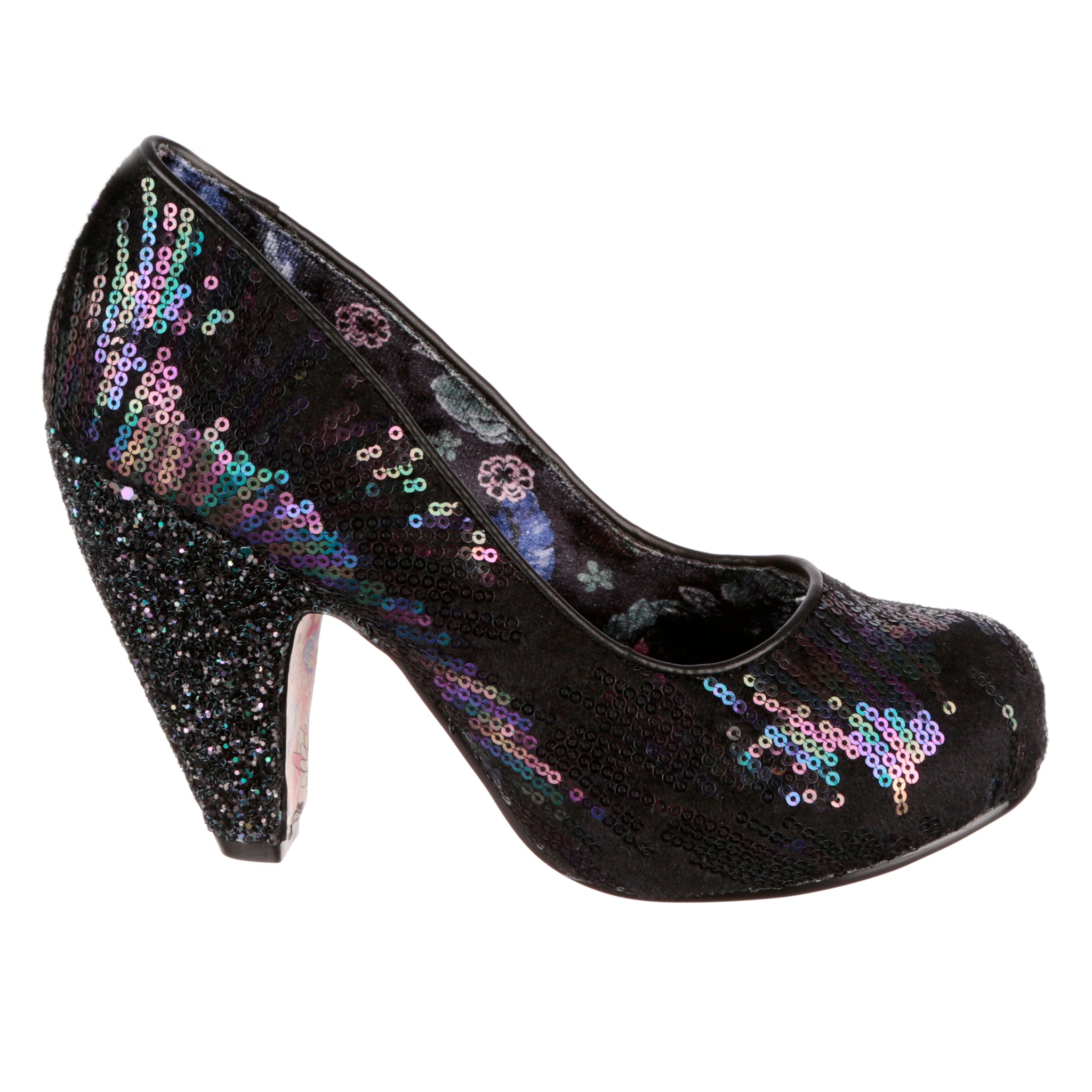 Irregular Choice Black Sequin Round Toe Platform Curved High Heel Shoes ...