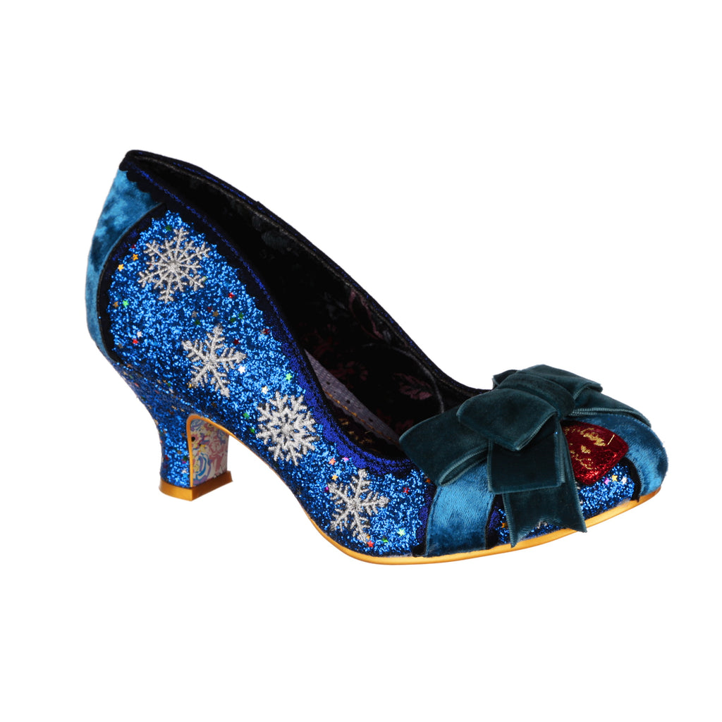 Irregular Choice Blue Glitter Snowflake Winter Christmas Mid Heel Slip On Shoes Snow Queen