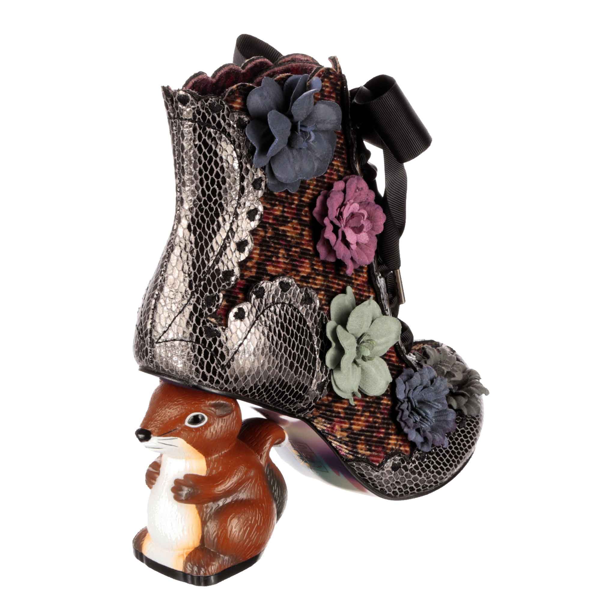 Irregular Choice Sleepy Squirrel Chunky Ankle Boots in Black